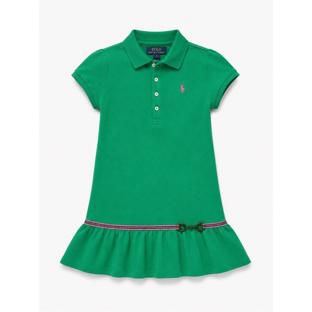 Polo Ralph Lauren Green Polo Dress Size 5 Short Sleeve Ruffle Hem Preppy Kids